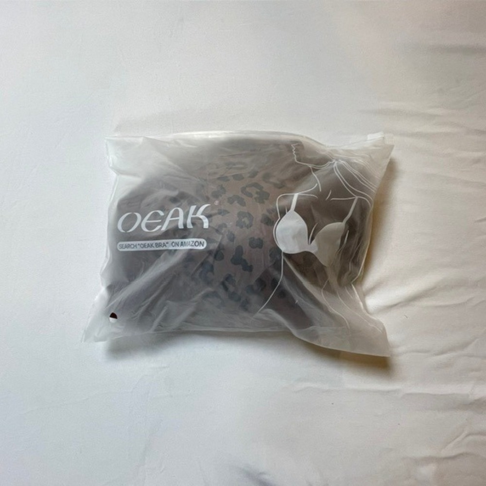 OEAK Women Leopard Print Seamless Wireless Bra Brown Scalloped Edge 2XL NWT